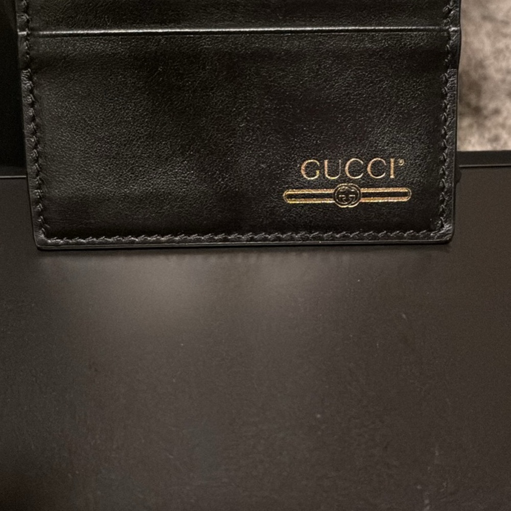 W4 Authentic Gucci Black Leather Card Case with Gold Logo